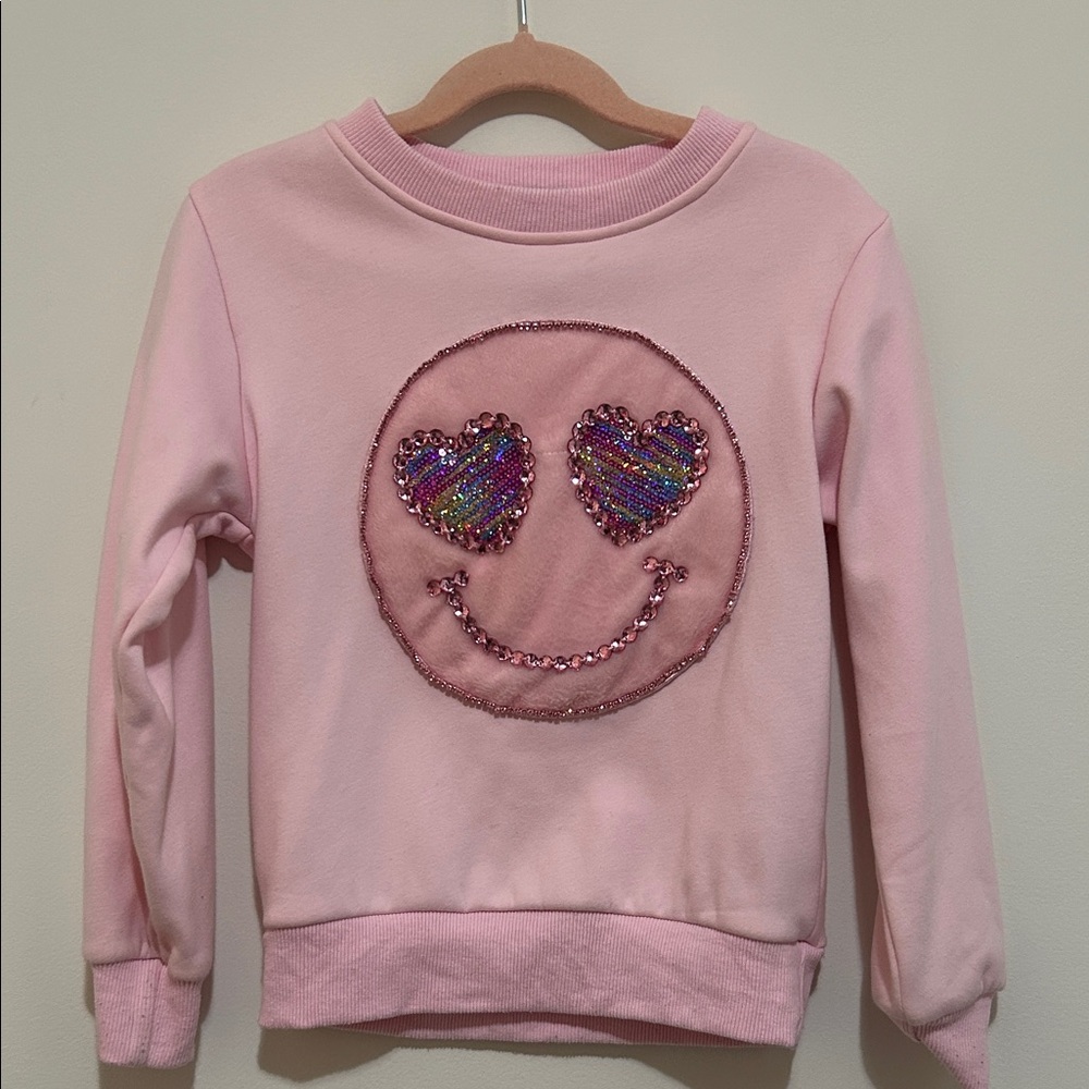 Girls Pink Sequin Heart Eyes Smiley Sweatshirt Lola and the Boys Size 6